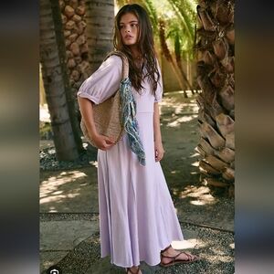 Free People Lavender Puff Sleeve Maxi Dress
